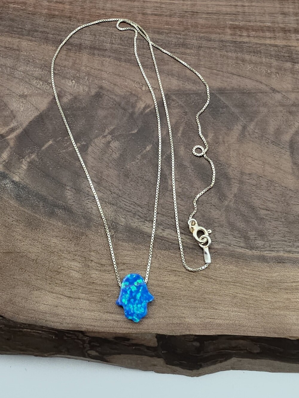 Sterling Silver Opal Hamsa Hand Pendant Dainty Minimalist Necklace 18" Layering